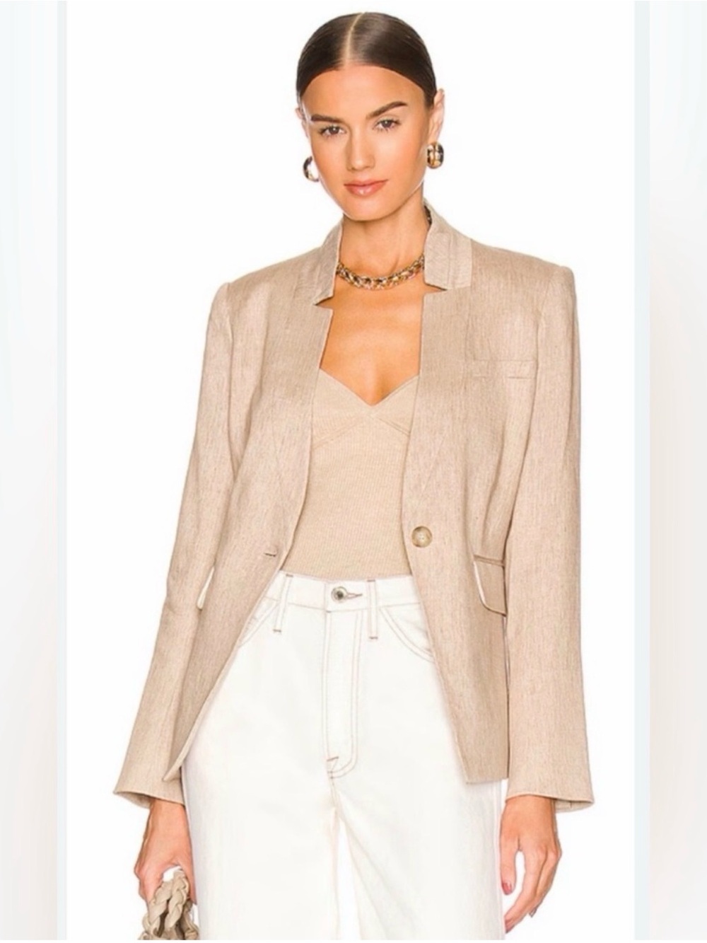 Veronica Beard Linen Blend Upcollar Blazer in Tanning Beige Size 2